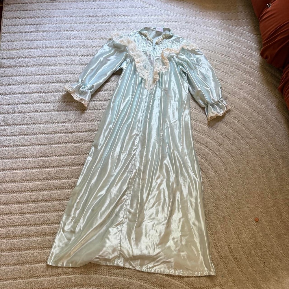 VTG 80s Ilise Steven blue floor nightgown M/L Loungewear Cottagecore Fairycore